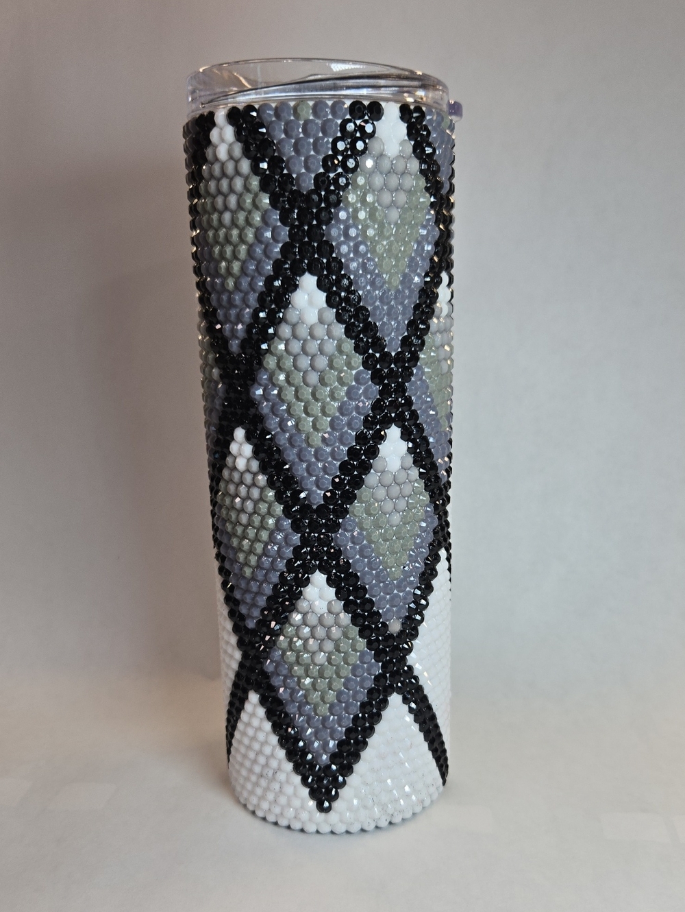 Embellished White and Black Rhinestone Tumbler - Sparkle Diamond Design